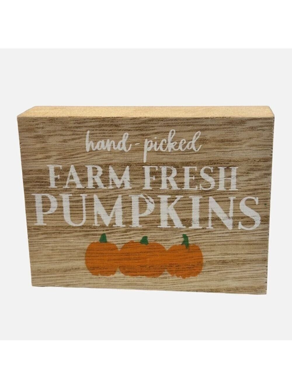 Fall Pumpkin Wood Block Sign Rustic Autumn Decor 4 inch Tiered Tray Decor Mini